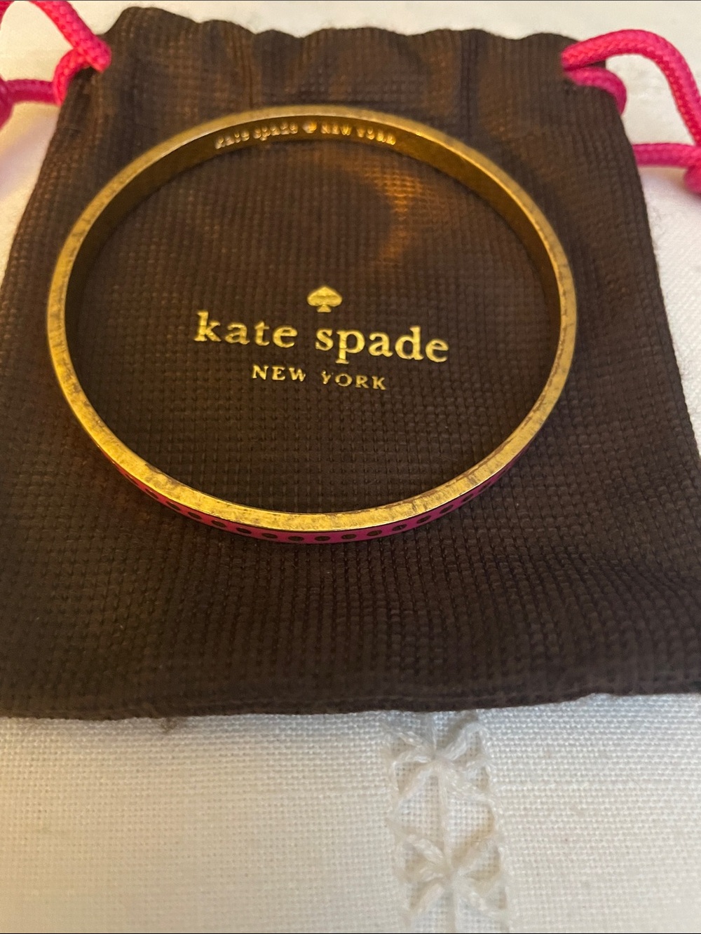 kate spade Gold Bangle with Hot Pink Enamel Edge With Dust Bag Some Scratches